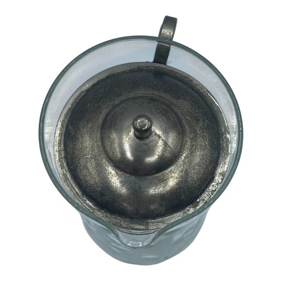 Antique Glass Syrup Pitcher With Floral Etch Silver plate Lid Handle - Picture 5 of 10